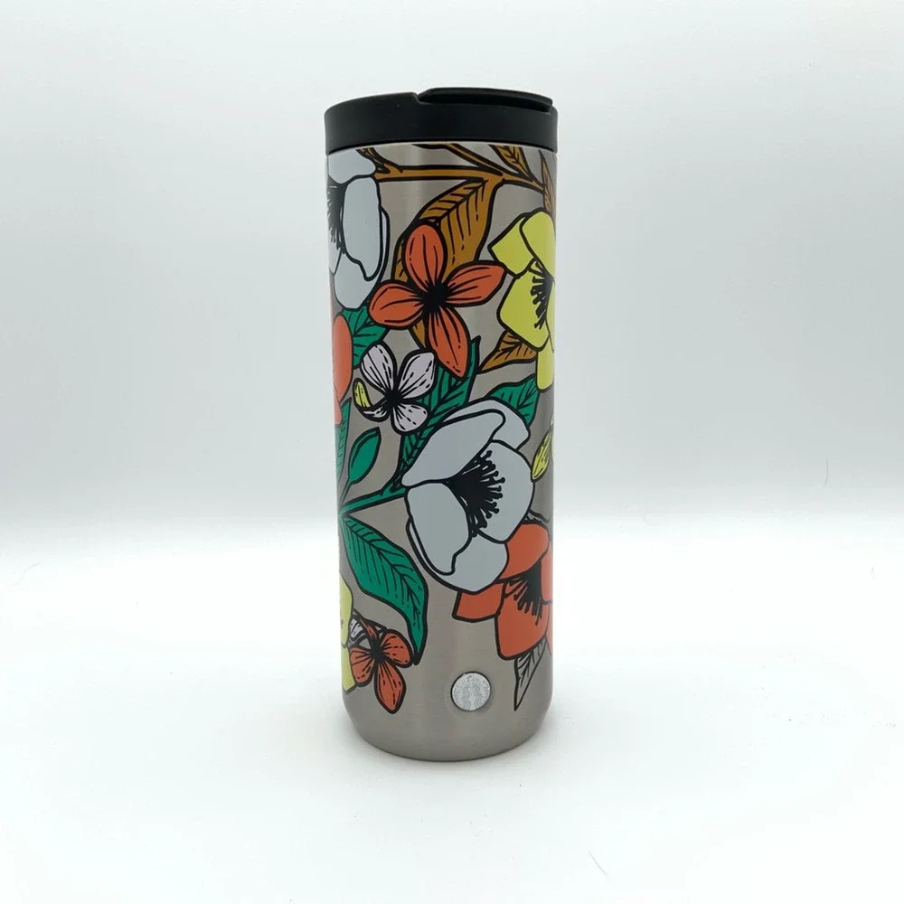 Starbucks 2018 Poppy Retro Flowers Travel Mug Cup‎ Stainless Steel Collectors